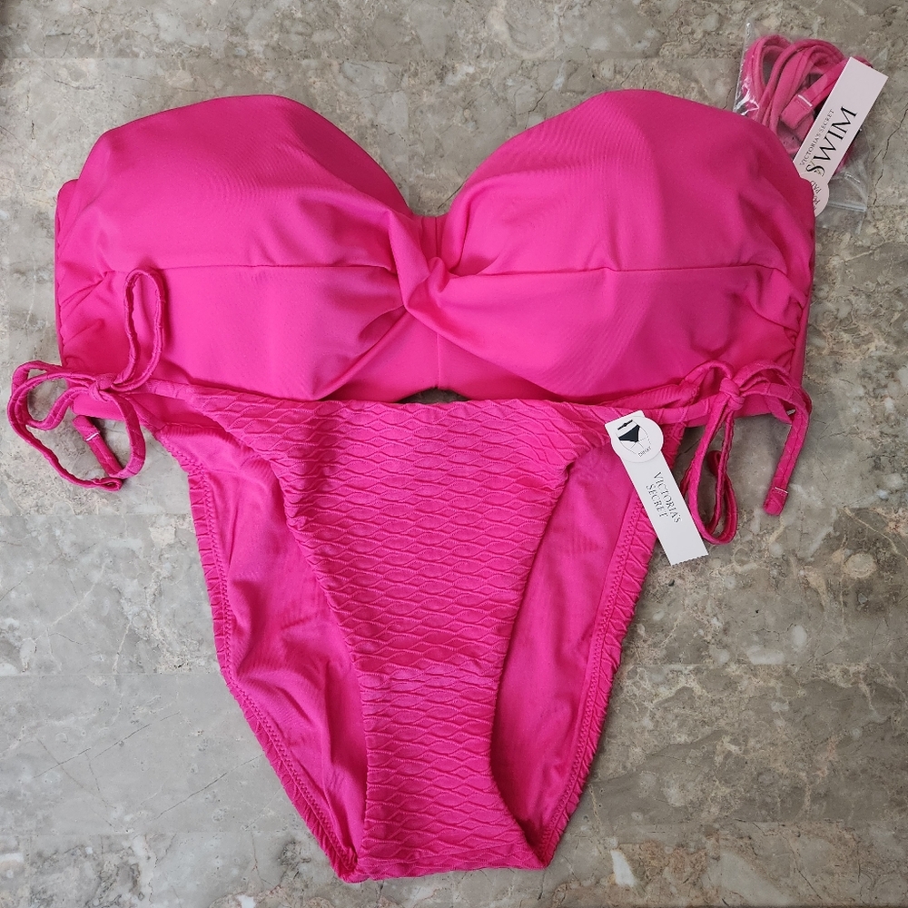 38C/M VS Swim Bandeau Side Tie Cheeky Bikini Set Tropical Island Getaway